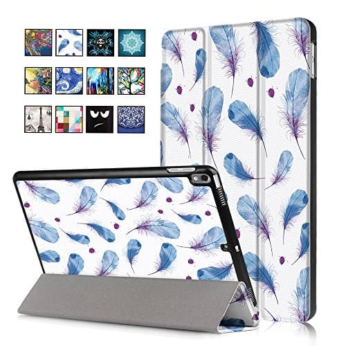 New iPad Pro 10.5 2017 Case,UNOTECH Stand Leather Case Smart Magnet Protective Cover for New iPad 10.5 Inch 2017 with Auto Sleep/Wake, Blue Feather