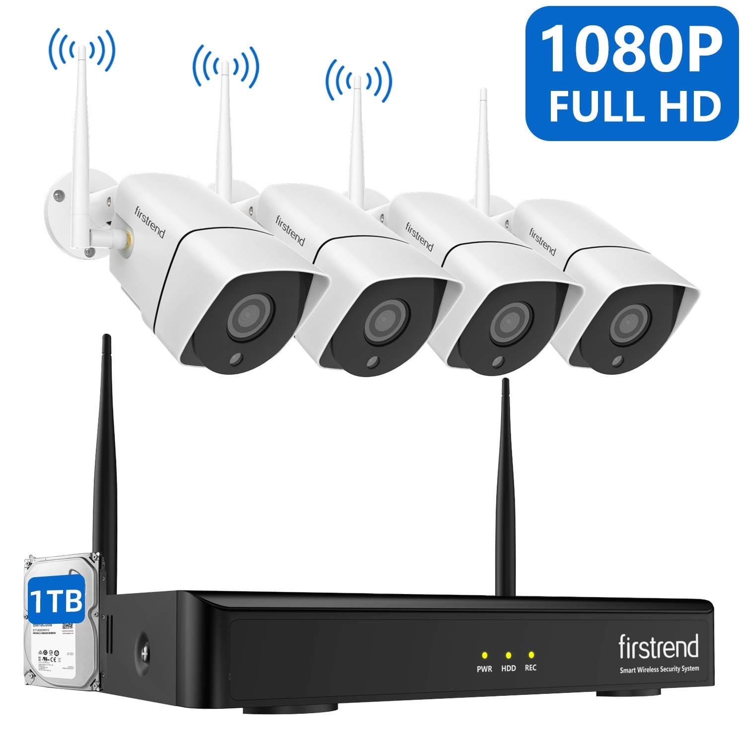 Security Camera System Wireless, 1080P 8CH Wireless Home Security Systems with 4PCS 2MP Full HD Cameras 1TB Hard Drive Night Vision and Free App for Indoor Outdoor Video Surveillance