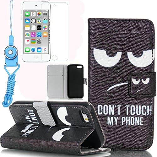 iPhone 5 5S Case,GoodOkay [Don't Touch My Phone] Colorful Pattern Design PU Leather Flip Stand Wallet Case [Built-in Credit Card Slots] Protective Skin for Apple iPhone 5 5S 5G