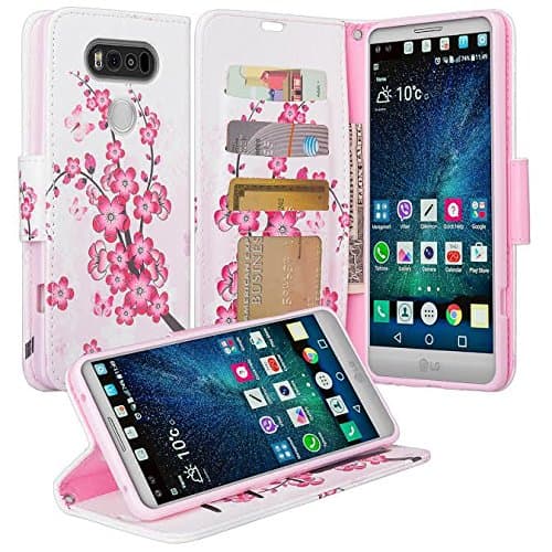 LG V20 Case, LG V20 Wallet Case, Wrist Strap Flip Folio [Kickstand Feature] Pu Leather Wallet Case with ID&amp;Credit Card Slot For LG V20, (Lotus Flower)