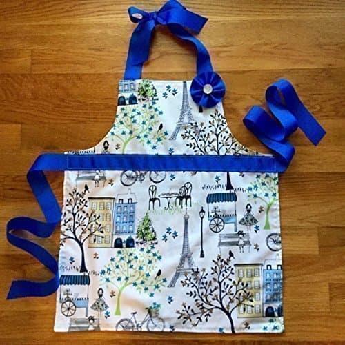 Blue Paris Eiffel Tower Reversible Apron for Girls