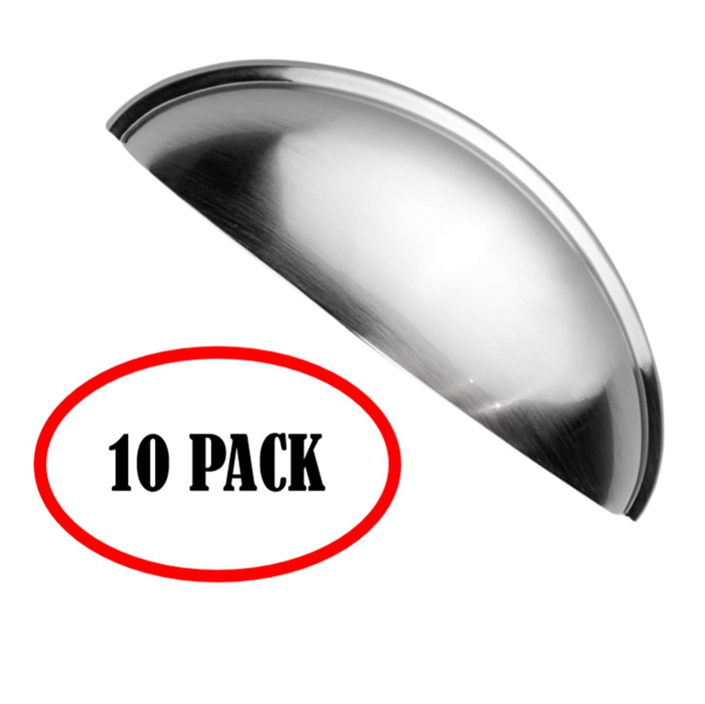 Brushed Nickel Cabinet Cup Pulls 3 Inch Set of 10 Handles with Two Screw Sizes (Brushed Nickel)