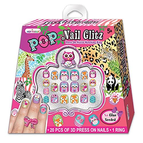 Nail Kit Magic Safari Pop Glitz Press on Nails and Matching Ring Set