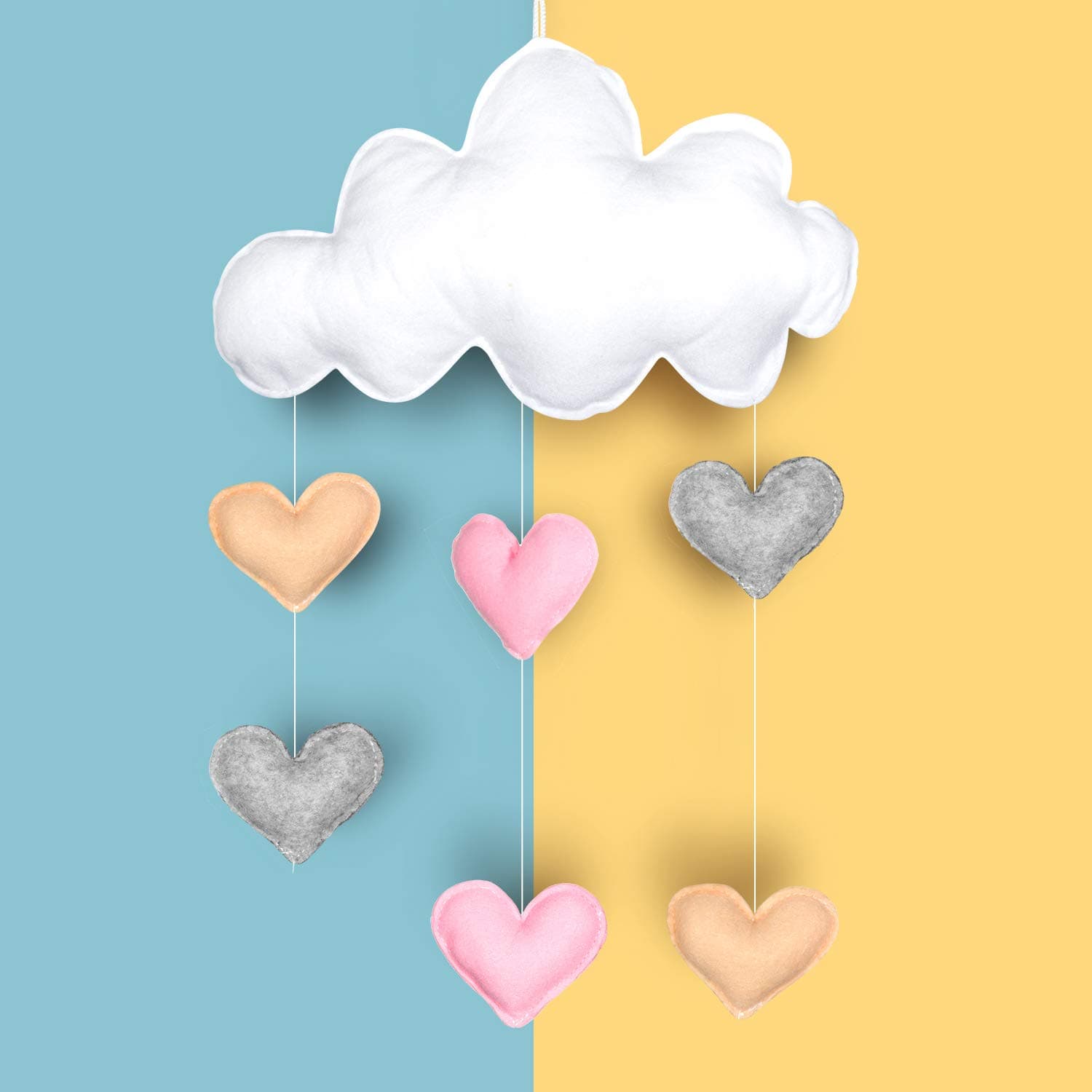 Cloud Hanging Pendants, Comius Felt Mobile, Infant Crib Mobile, Baby Cot Mobile, Baby Wind Chimes for Nursery Bedroom Wall Window Tent Cribs Baby Shower Photography Props (Heart)