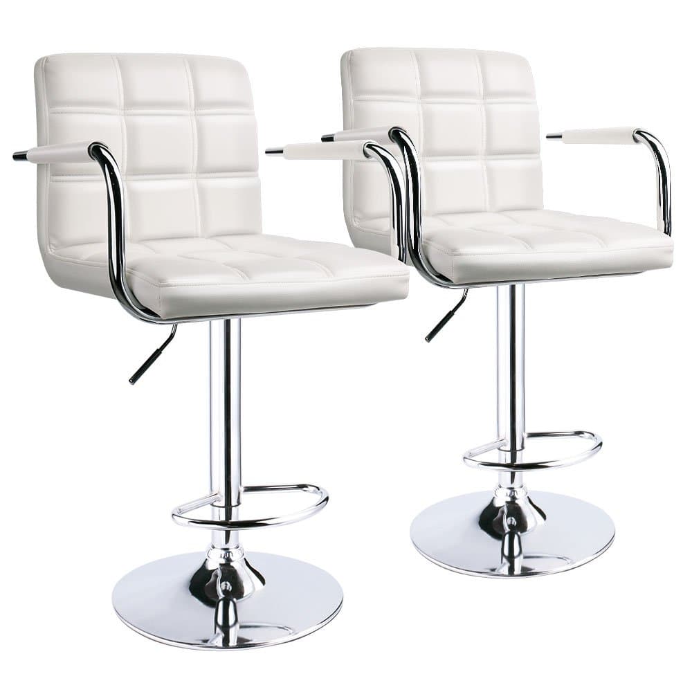 Leopard Square Back Adjustable Bar Stools with armrest,Swivel Bar Stool Set of 2, Black (White)