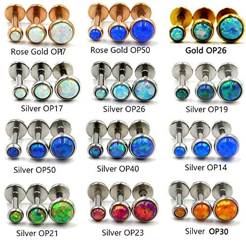 CHUANCI 3Pcs Mix Size 16g Internal Thread Opal Stone Labret Monroe Lip Stud Ring Opal Ear Cartilage Tragus Helix Earring Piercing Body Jewelry