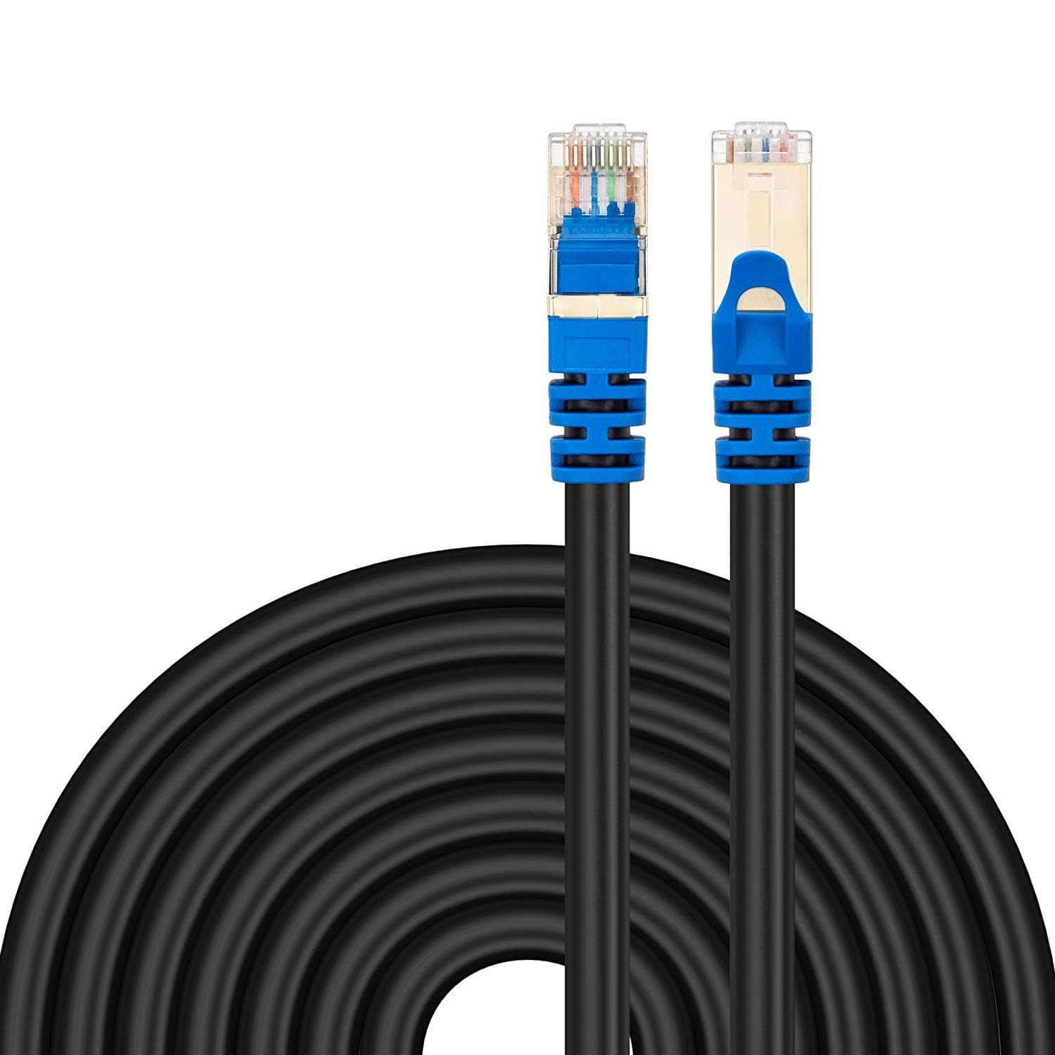 Outdoor Cat 7 Ethernet Cable 15Ft, Tanbin Cat7 RJ45 Network Patch Cable Heavy-Duty 10 Gigabit 600Mhz LAN Wire Cable Cord for Modem, Router, PC, Mac, Laptop, PS2, PS3, PS4, Xbox 360 Blue