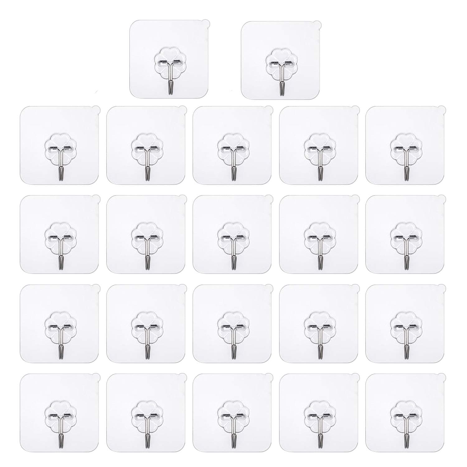 Vanky Adhesive Sticky Hooks 13lb(Max) Heavy Duty Wall Hooks Ceiling Hooks Seamless Hooks Transparent Hooks Nail Free Bathroom Kitchen Wall 22pack