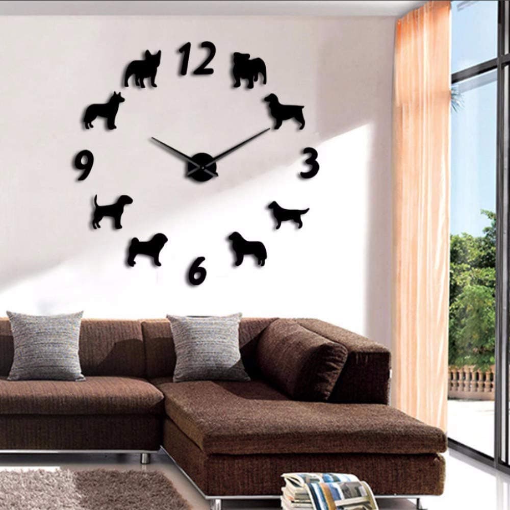 Pmhhc Diy Different Dog Breeds Large Wall Clock Modern Design Pet Dogs Animal Home Decor Wall Watch For Puppy Lover Gift -27Inch