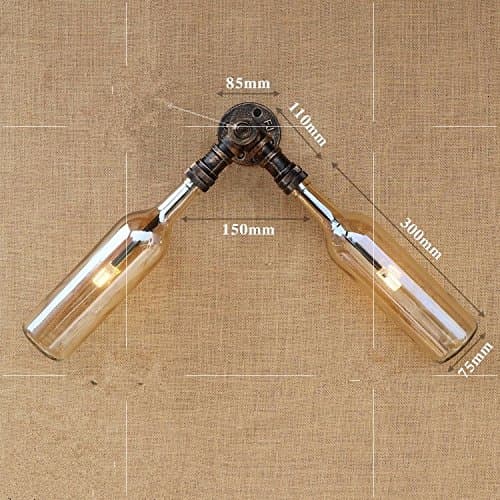 Modern Creative Wall Lamp Wall Light Lamp Fixture Creative Industries Wind Iron Pipes Wine Bottle Glass-Dual-Head Wall Lights Amber [Energy Class A++]
