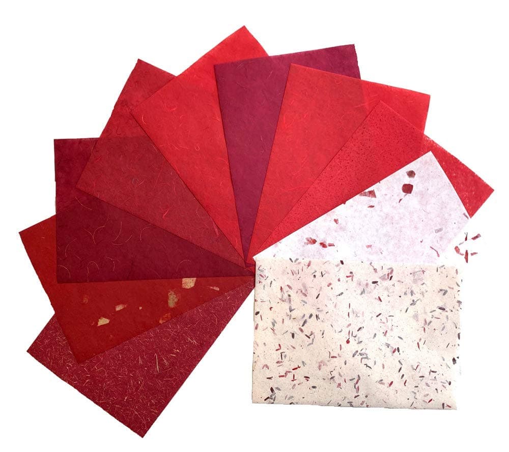 21x29.5 cm Mixed Red Thin Mulberry Paper Sheets 10 Sheets Product from Thailand