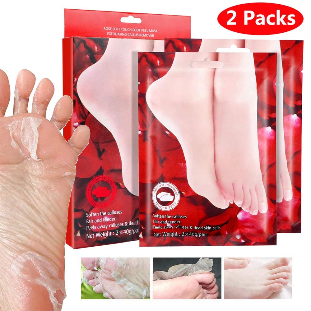 BOMPOW Exfoliating Foot Peeling Mask, Callus Peel Socks Booties for Smooth Feet in 3-7 Days, Rose Scented Foot Mask to Repair Rough Heels, 2 Pairs