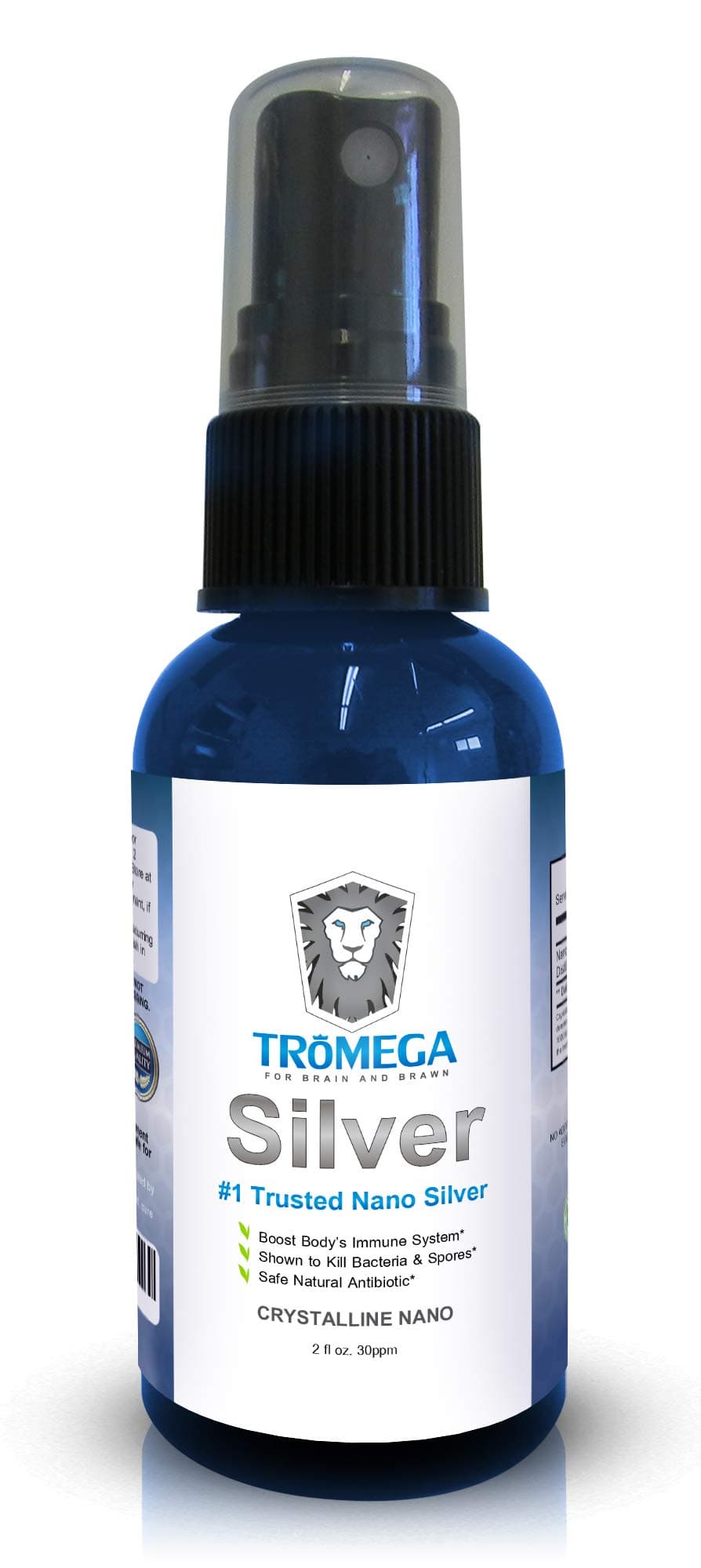 TROMEGA Colloidal Silver- Mineral Liquid Supplement - Daily Immune System Boost - Colloidal Nano Silver 30 PPM (2 Oz. Spray)