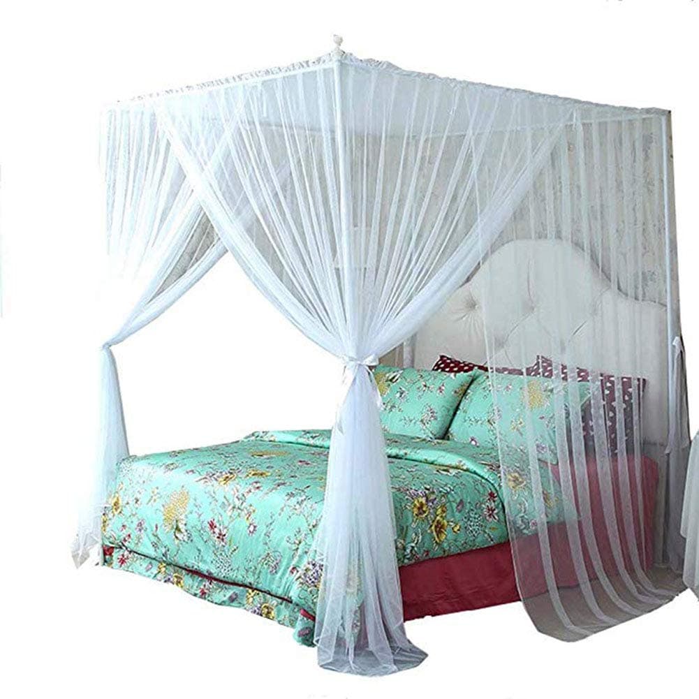 Sanzhizhu 4 Corner Bed Canopy Curtain Mosquito Net Bed Frame Draperies (Twin, White)