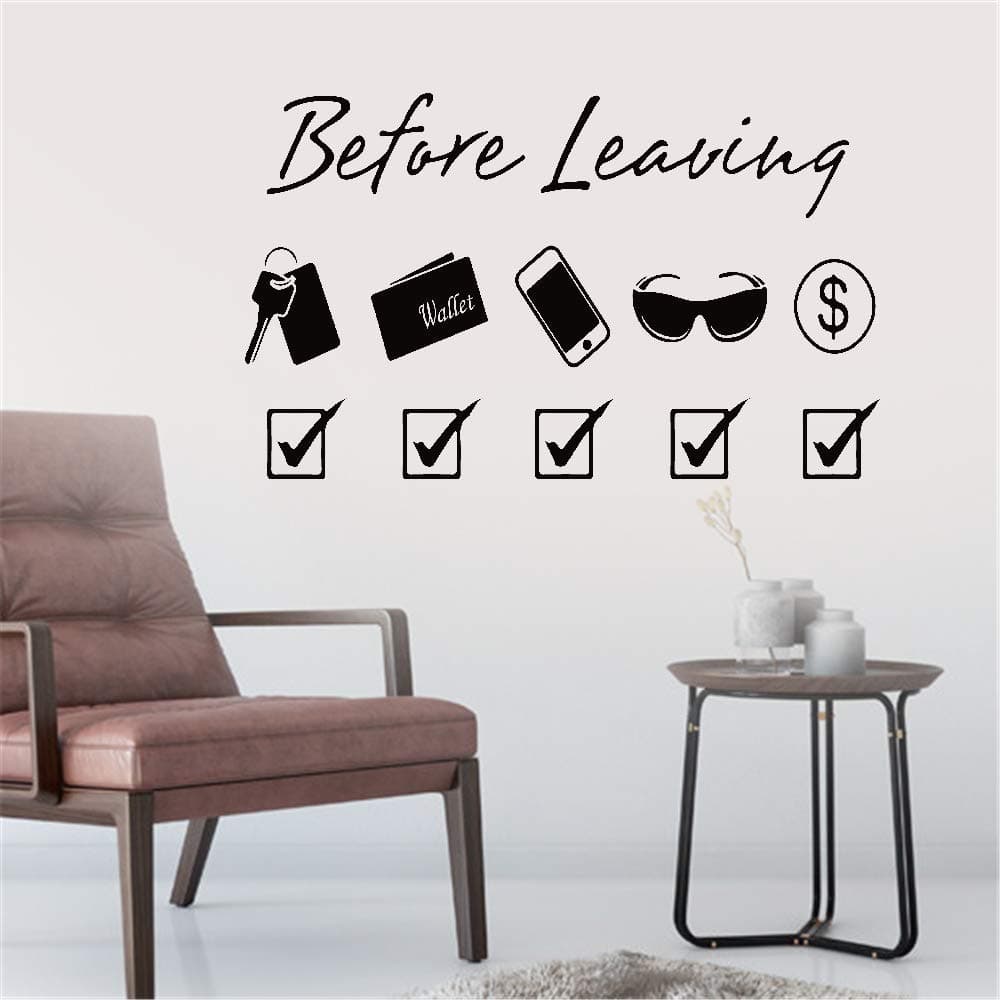 Gisuily Wall Decal Removable Quote Decor Design Decal Before Leaving Key Phone Sunglasses Money Wallet for Bedroom Girls Bedroom