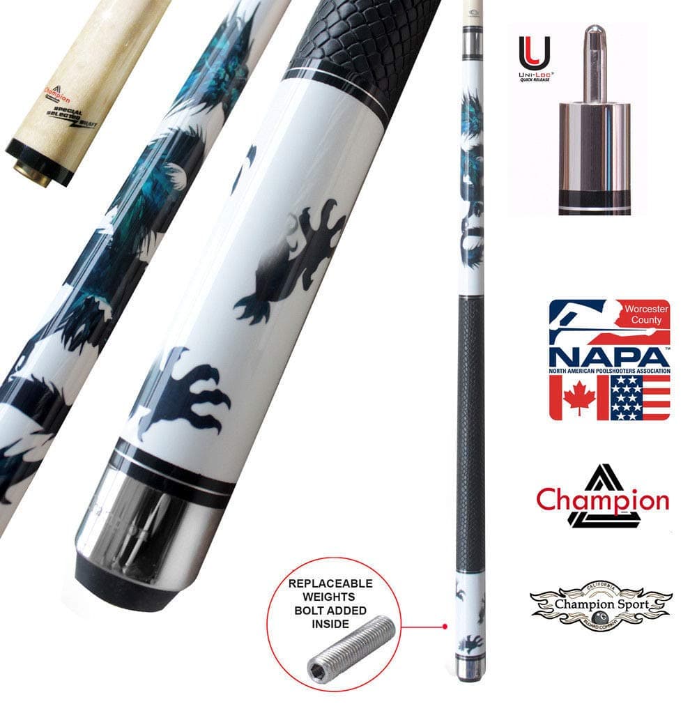 Champion Dragon Pool Cue Stick, Predator Uniloc Joint, 314 Taper Shaft, 12.75 mm. Tip, Pure Shaft Technology, Retail Price: MSRP $289