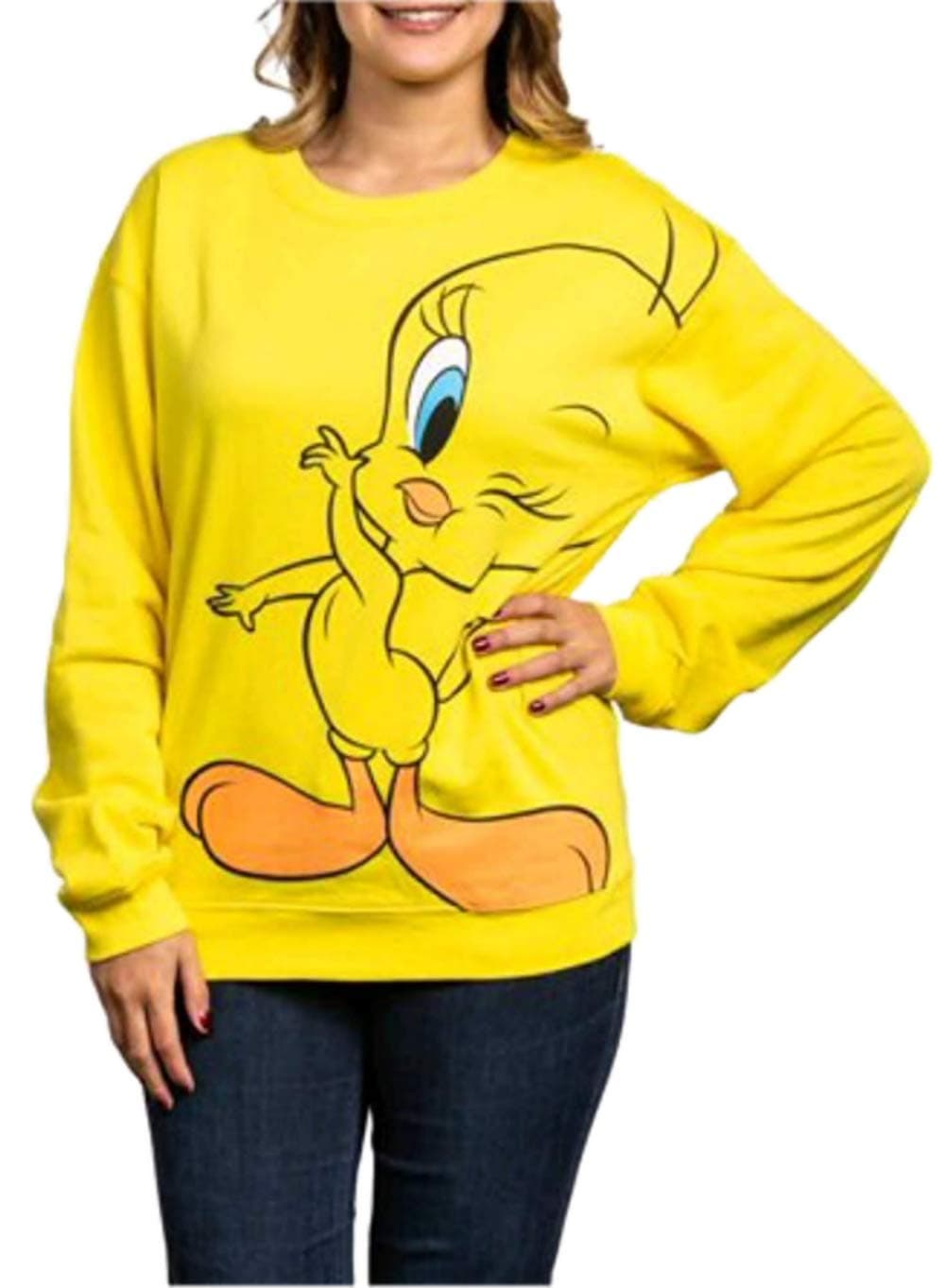 Juniors Tweety Bird Long Sleeve Pullover Sweatshirt (XS 1) Yellow