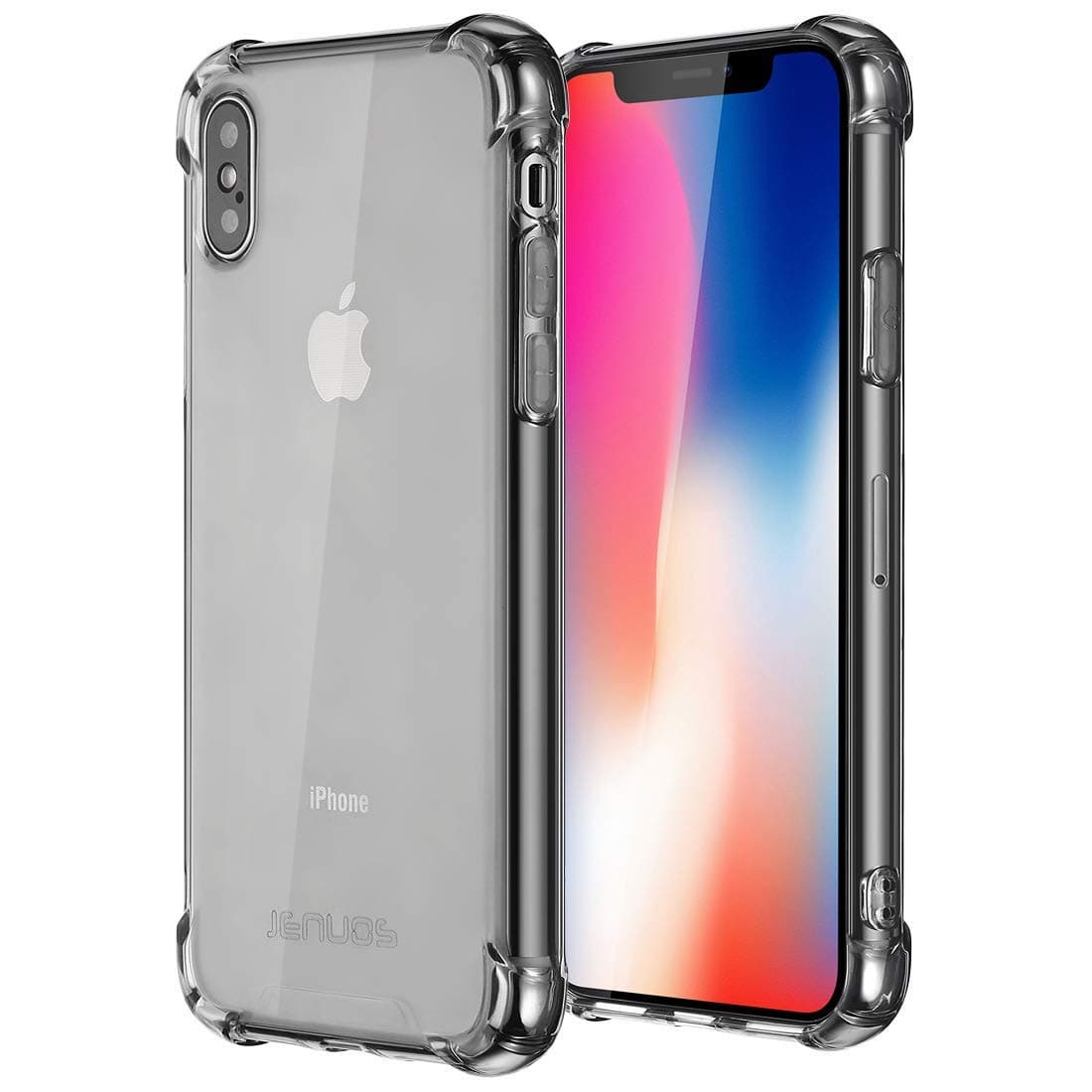 Jenuos iPhone X Case, iPhone XS Case, Silicon TPU Clear Shockproof Case Cover for iPhone X/iPhone 10 5.8", Transparent Bumper - Grey (IX-TPU-GY)