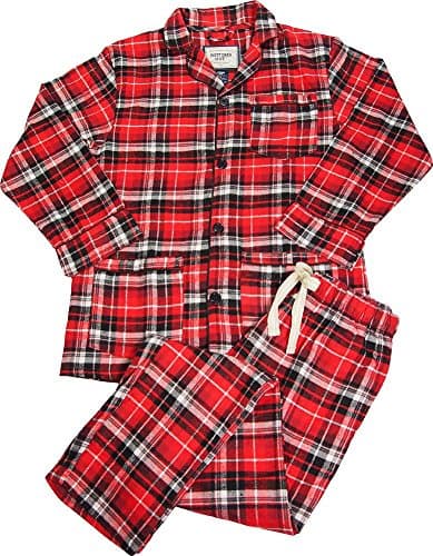 B O P J - Mens Long Sleeve 2 Piece Plaid Flannel Pajamas, Red, Black 39664-Medium