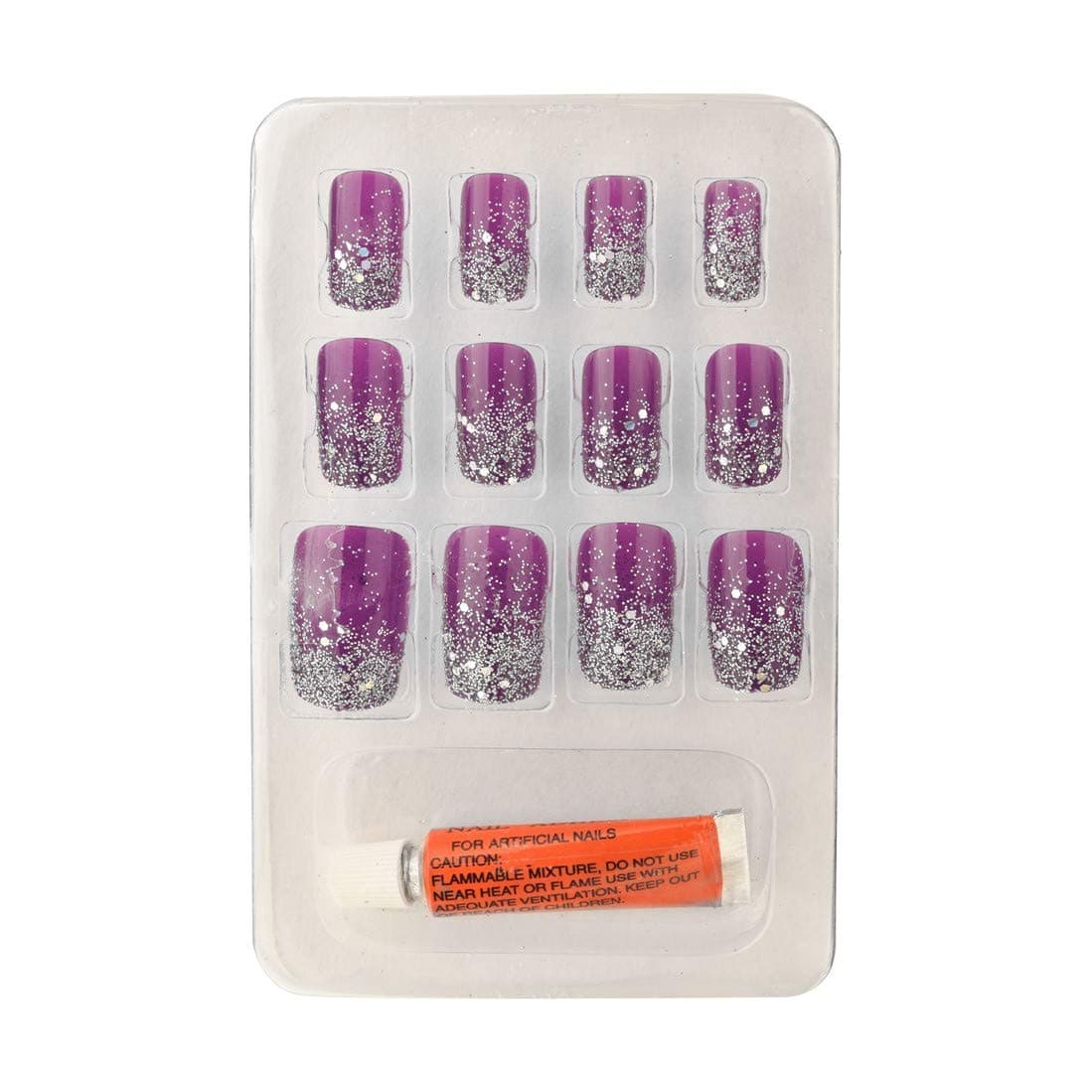Color Fever False Nails - Quick Stick Artificial Nail Set with Glue, (Purple) 12 pc Set