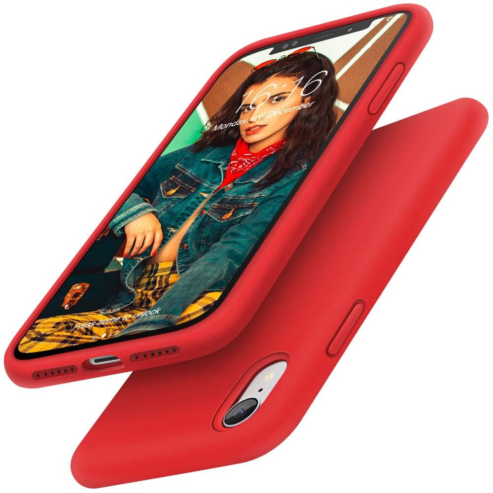 Gorain Case for iPhone XR, Liquid Silicone Shockproof Gel Rubber Cover Drop Protective Case with Soft Microfiber Lining for iPhone XR 6.1 inch-Red
