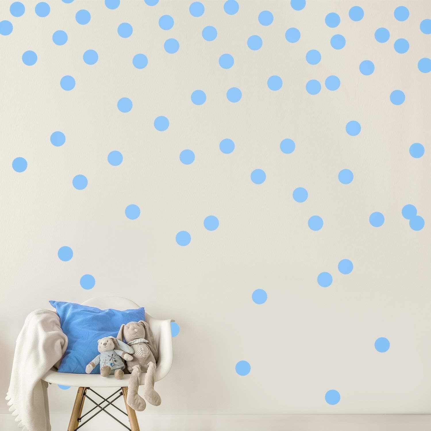 Light Blue Wall Decal Dots (300 Decals) | Easy Peel & Stick + Safe on Walls Paint | Removable Matte Vinyl Polka Dot Decor | Round Circle Art Glitter Sayings Sticker Large Paper Sheet Set for Nursery