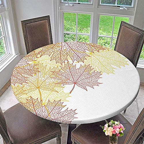 Mikihome Round Tablecloths Collection Pattern with Maple Tree Fall Leaves Skeleton Dried Golden Forms Halloween Decoration or Everyday Dinner, Parties 67"-71" Round (Elastic Edge)
