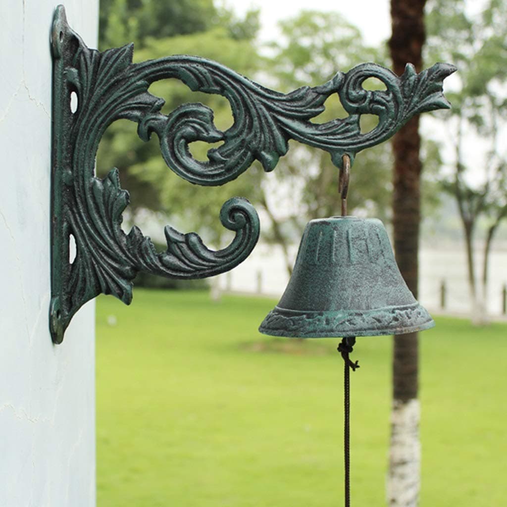 LBYMYB Classic Style Retro Big Leaf Wrought Iron Bell Cast Iron Doorbell Villa Front Clock 28.5x11.5x24cm doorbell
