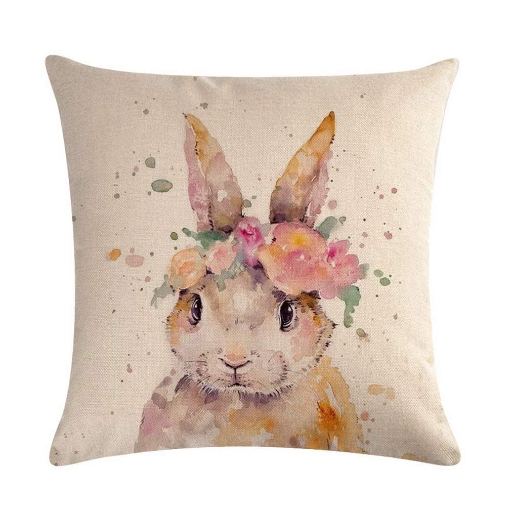 Nunbee Linen Decorative Throw Pillow Cover Square Cushion Covers Pillow Cases Couch Sofa Bed Home Decor 18x18 Inch / 45x45 cm - Rabbit