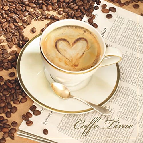 Napkins, 33 x 33 cm, 20 St. Packing, napkin technique, coffee with heart, coffee cup, coffee bean