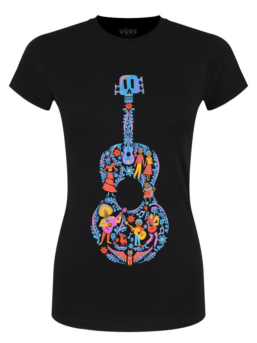 Disney Coco Women's Guitar Pattern T-Shirt Black