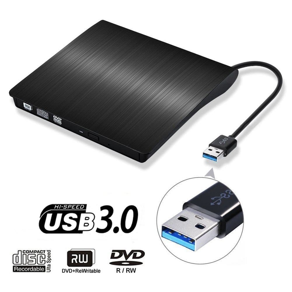 External CD DVD Drive, Portable DVD Rewriter Burner, USB 3.0 DVD Drive CD +/-RW DVD +/-RW Burner Super Drive for Apple Mac Macbook Pro Windows 10 Laptop PC (Black)
