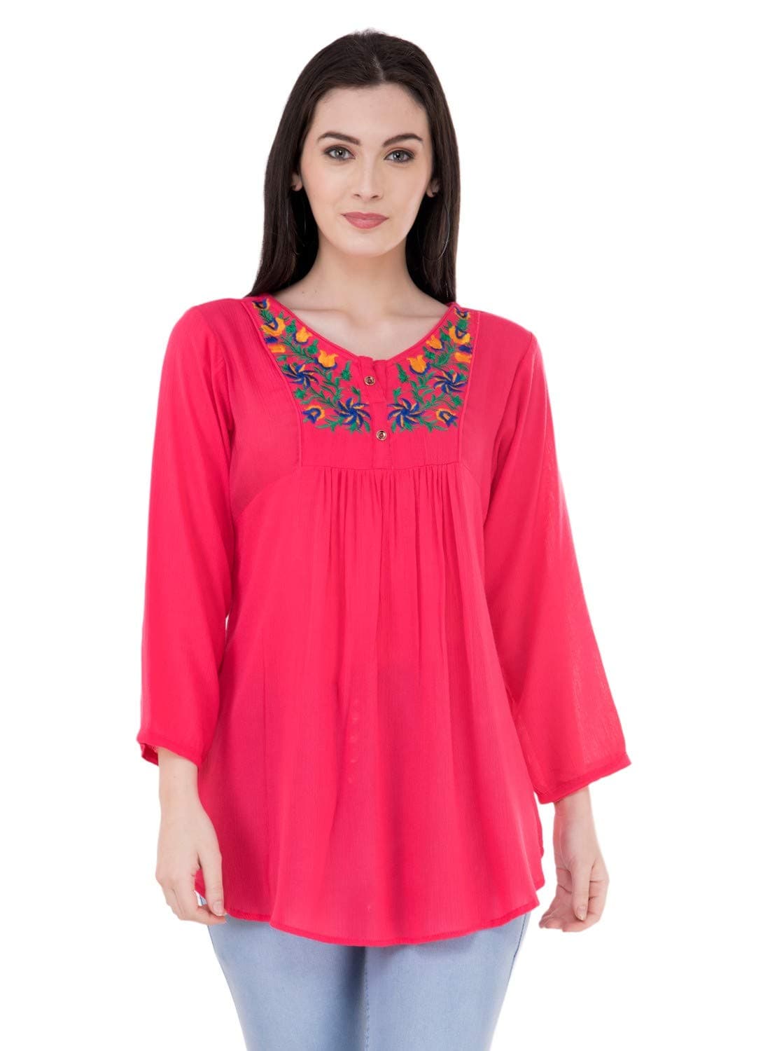 SAAKAA Women's Crepe Pink Printed Tunic