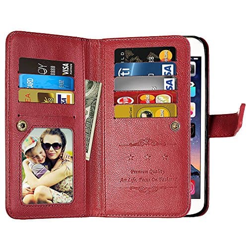 Samsung Galaxy J7 2017 Wallet Case,Galaxy J7 V,J7 Perx,J7 Prime,J7 Sky Pro,New Luxury 9 Card Slots Leather Wallet Flip Stand Holder Holster Protective Case Cover for Samsung Galaxy J7 2017 (Brown)