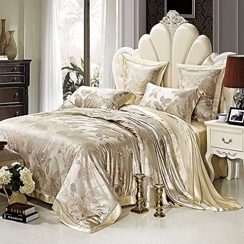 CUSHIONLIU 100% Home Textile Silk Bed Double Thick Silk Bedding Package , A,2.0 Metre Bed Six Pieces