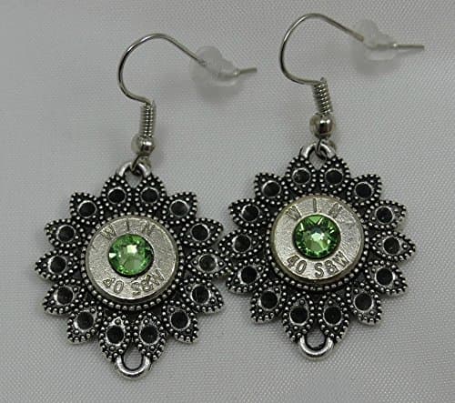 WIN 40 Caliber Bullet Earrings with Swarovski Peridot Crystals