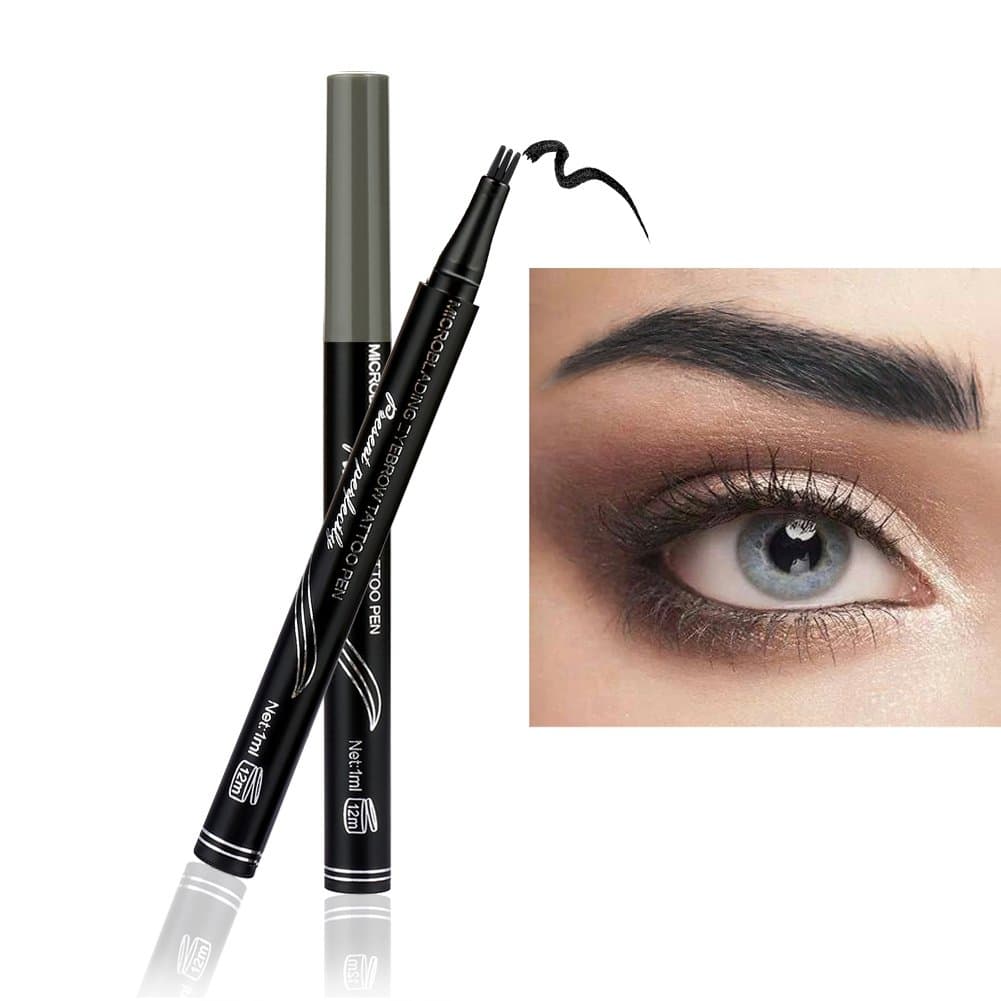 Fork Tip Eyebrow Pen, KISSION 3 Head Eyebrow Tattoo Pencil Waterproof Eyebrow Enhancer Liquid Tint Microblading Pen Pencil (GREY-BLACK)