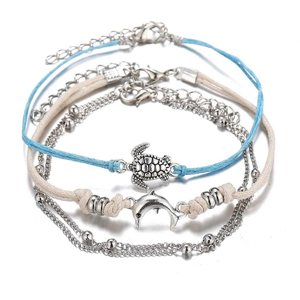 Shell Starfish Turtle Anklet Bracelet Bohemian Woven Beads Conch Beach Foot Chain Barefoot Sandal Jewelry for Women and Girls