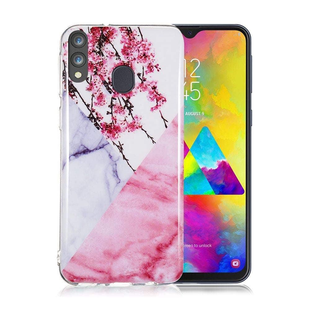 Marble Phone Case for Samsung Galaxy M20, Silicone Case Marble Pattern Ultra Slim Transparent Slim-Fit Anti-Scratch Shock Proof TPU Soft Gel Case Cover Bumper Protective Rubber Shell - Pink