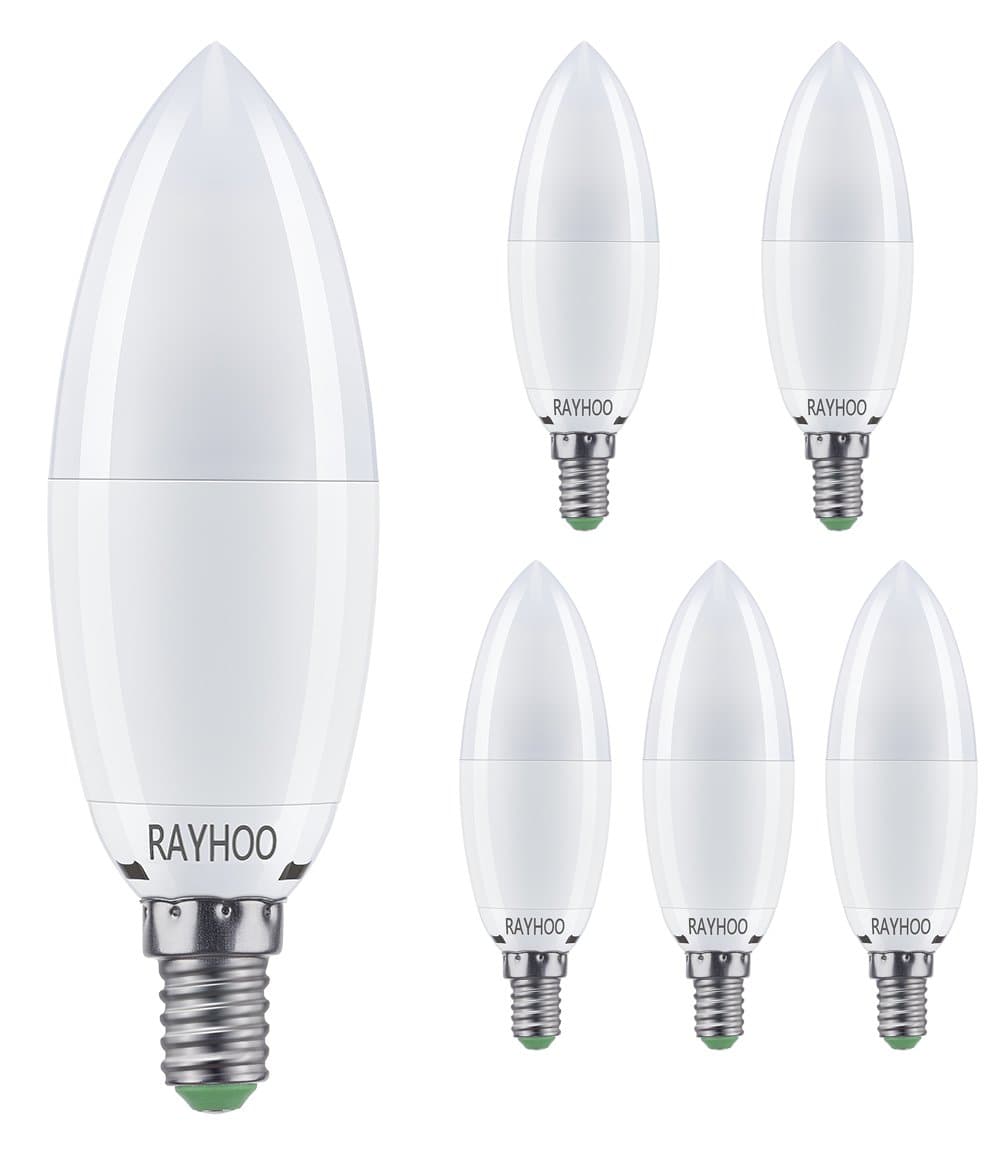 Rayhoo E14 LED Candle Light Bulbs, 12W, 100W Incandescent Bulbs Equivalent, 2700K Warm White, 1200lm, C37 Small Edison Screw Candle Bulbs, Pack of 5 [Energy Class A+]