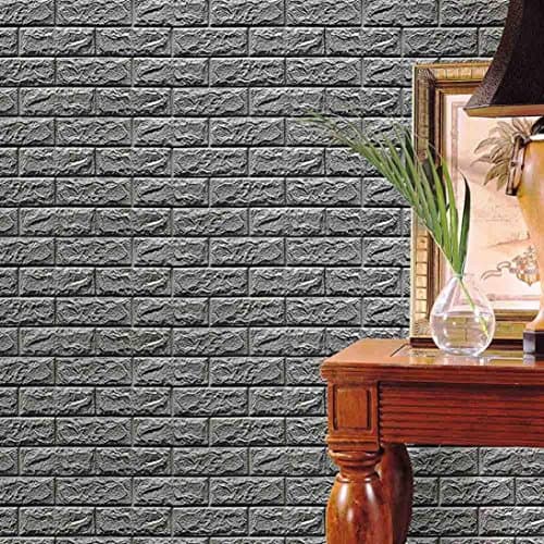 Qisc Home Decoration 3D Self-adhesive Peel and Stick 3D Wall Panels Faux Foam Bricks Wallpaper for TV Walls/Sofa Background Wall Decor (Gray)