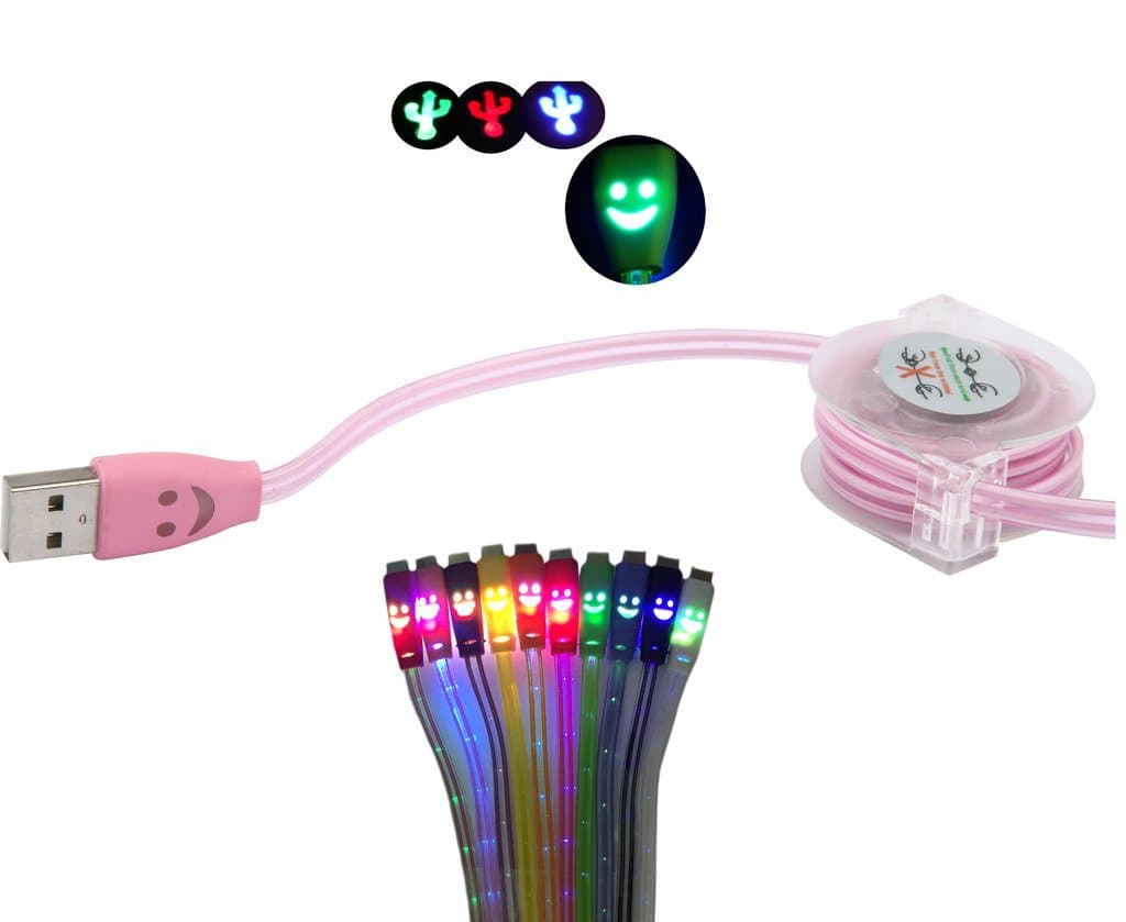 39 Inch Self Winding Color Changing Cable Smiley Face High Speed USB 2.0 Micro USB Charging Cable Compatible With Android Samsung HTC LG Note2 Galaxy S3 S4 Data Sync Charger Cord Nokia Nexus BlackBerry Motorola and More esca5-9