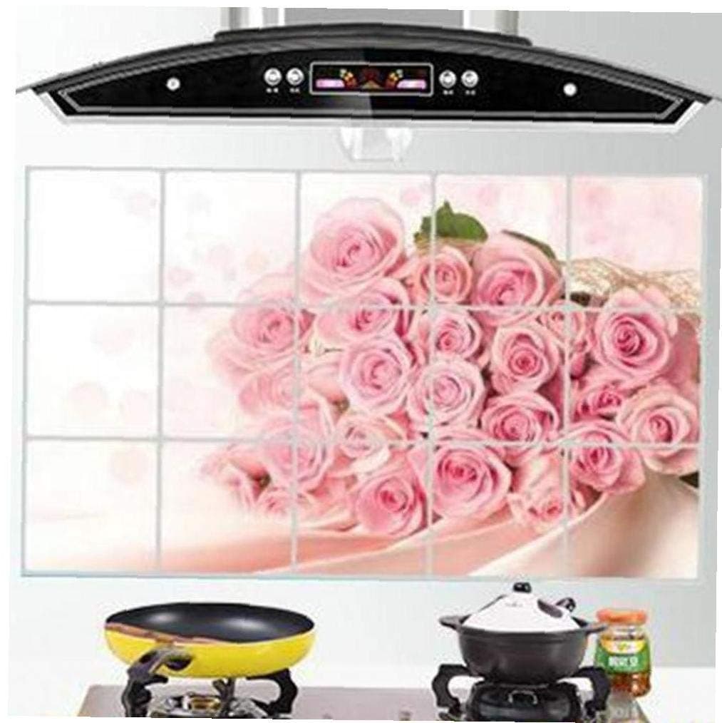 Oil Proof Wall Stickers Waterproof Flower Pattern Tile Wallpaper Kitchen Decals 75 45cm