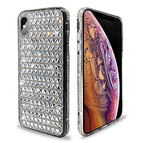 SGVAHY Bling Case Compatible with iPhone Xs Max, Glitter Luxury Cute Triangle Crystal Back Cover Shiny Diamond Edging Soft Bumper Protector Case (Silve, iPhone Xs Max)