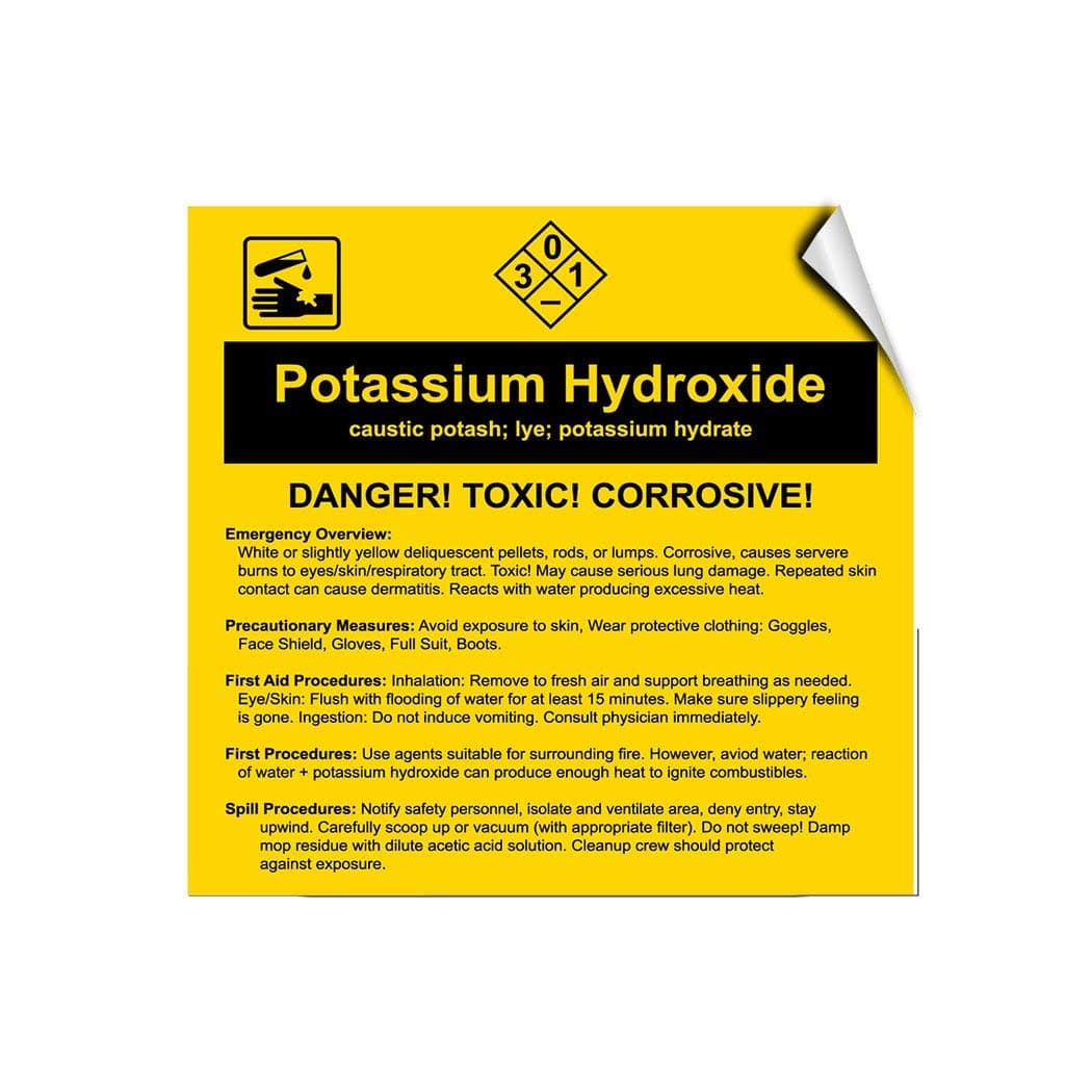 Potassium Hydroxide Caustic Potash; Lye; Potassium Hydrate Warning Stickers Lable Decal Safety Signs and Stickers Vinyl for House Van Property Car Window 7 Inches X 10 Inches