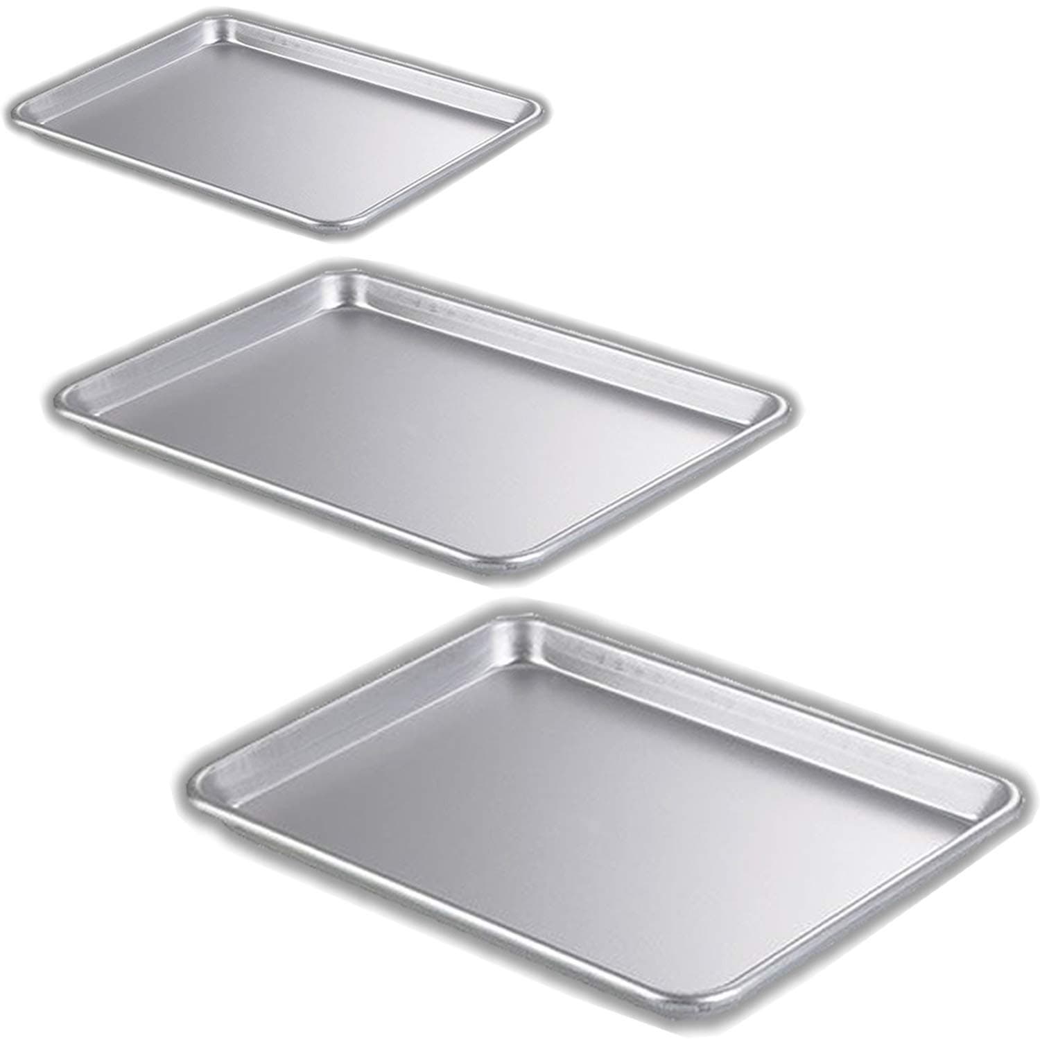 Bakeware Set – 3 Aluminum Sheet Pans – Half Size (13" x 18") Quarter Size (9" x 13") Eighth Size (9" x 7") Toaster oven Tray – for Commercial or Home Use. Perfect Baking Supply set for gifts.