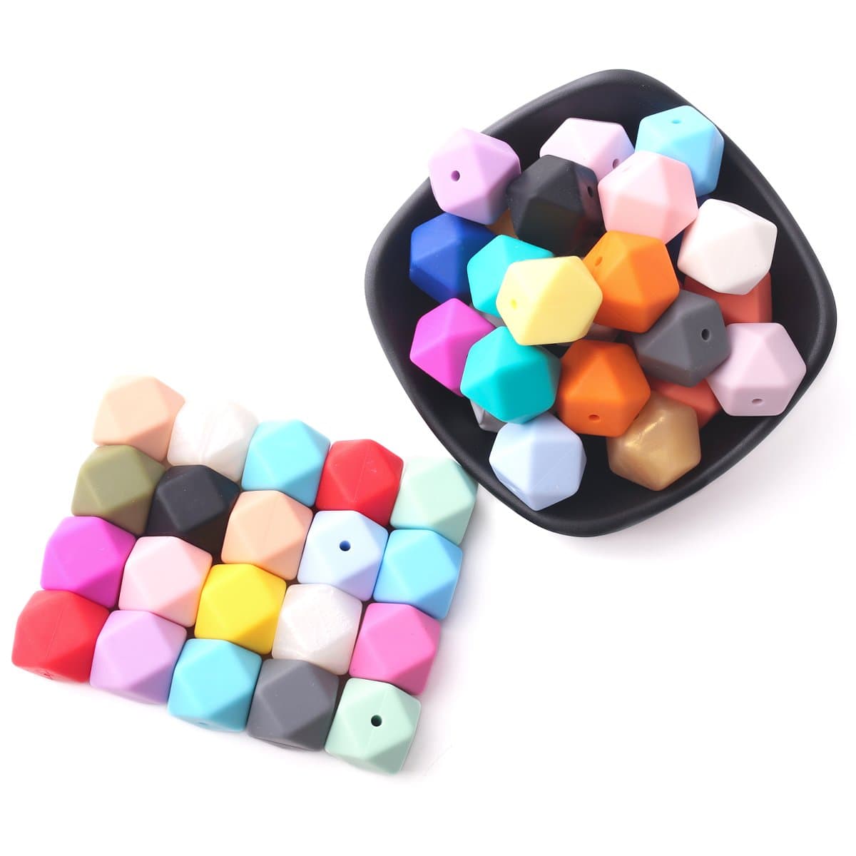 50pcs 17mm 25colors DIY Silicone Beads for Teether Mix Color Hexagon DIY Necklace/Bracelet Baby Teething Beads