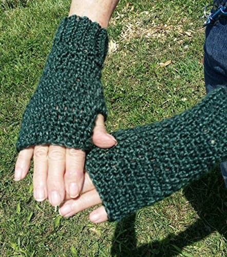 Hand Crocheted Fingerless Texting Gloves, Arthritis Hand Warmers, Deep Forest Green