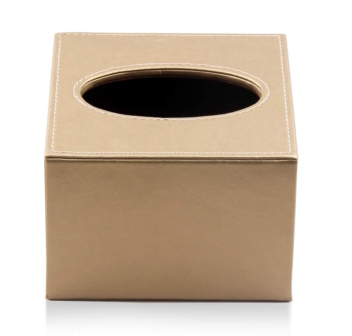 PU Leather Tissue Box Holder, JINHAICHU Golded Square Tissue Box Cover for Home Office Car Bathroom