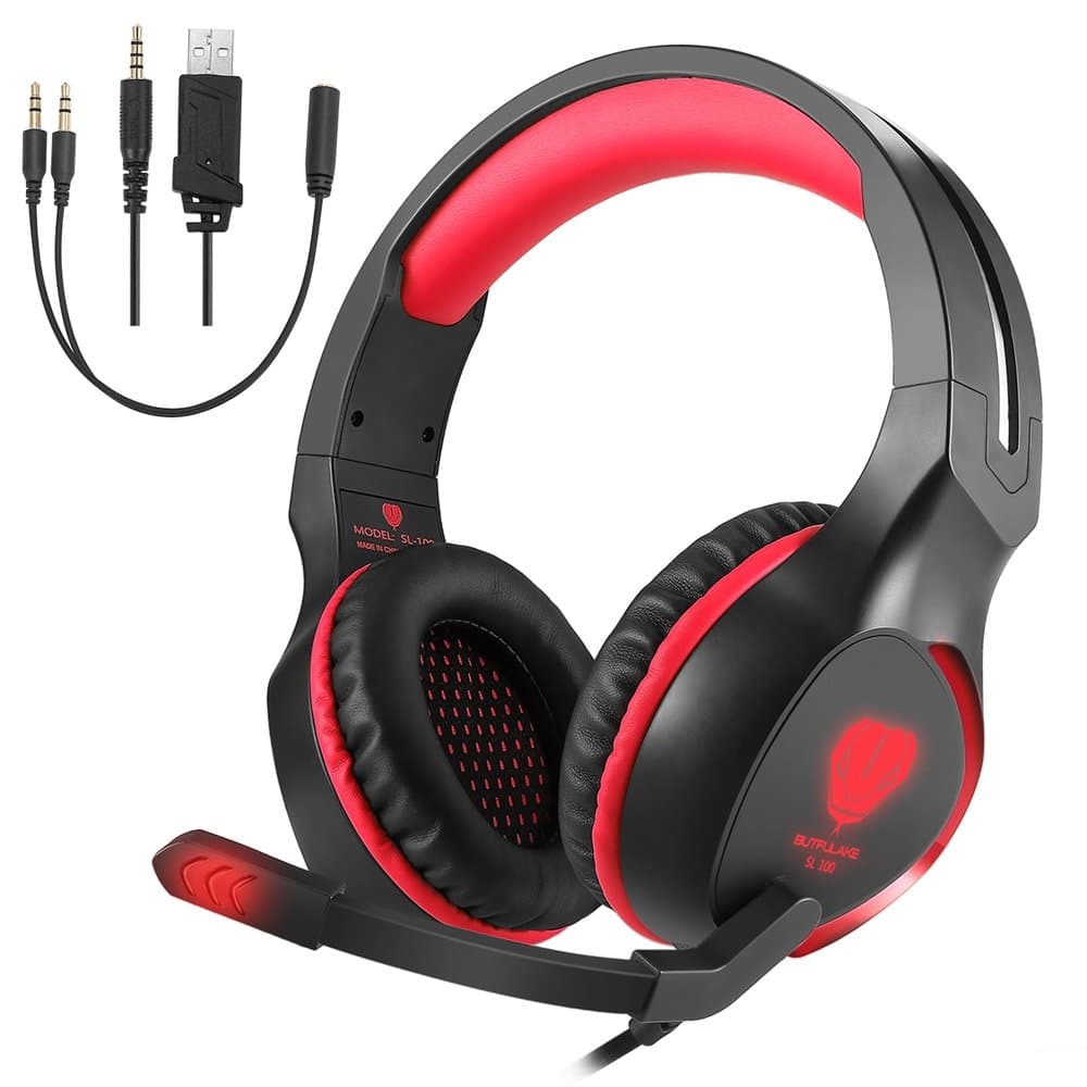 codomoxo® SL-100 Game Gaming Headset Headphone Headband with Microphone LED Light and Noise Cancelling Earphones 3.5 mm Jack and Volume Control for Laptop Tablet Mobile Phones PS4 XBOX ONE red